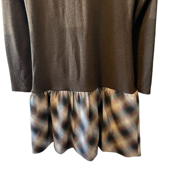VINTAGE Wool Blend Brown Knit Drop Waist Plaid Skirt Long Sleeve Dress 48 - Picture 4 of 10